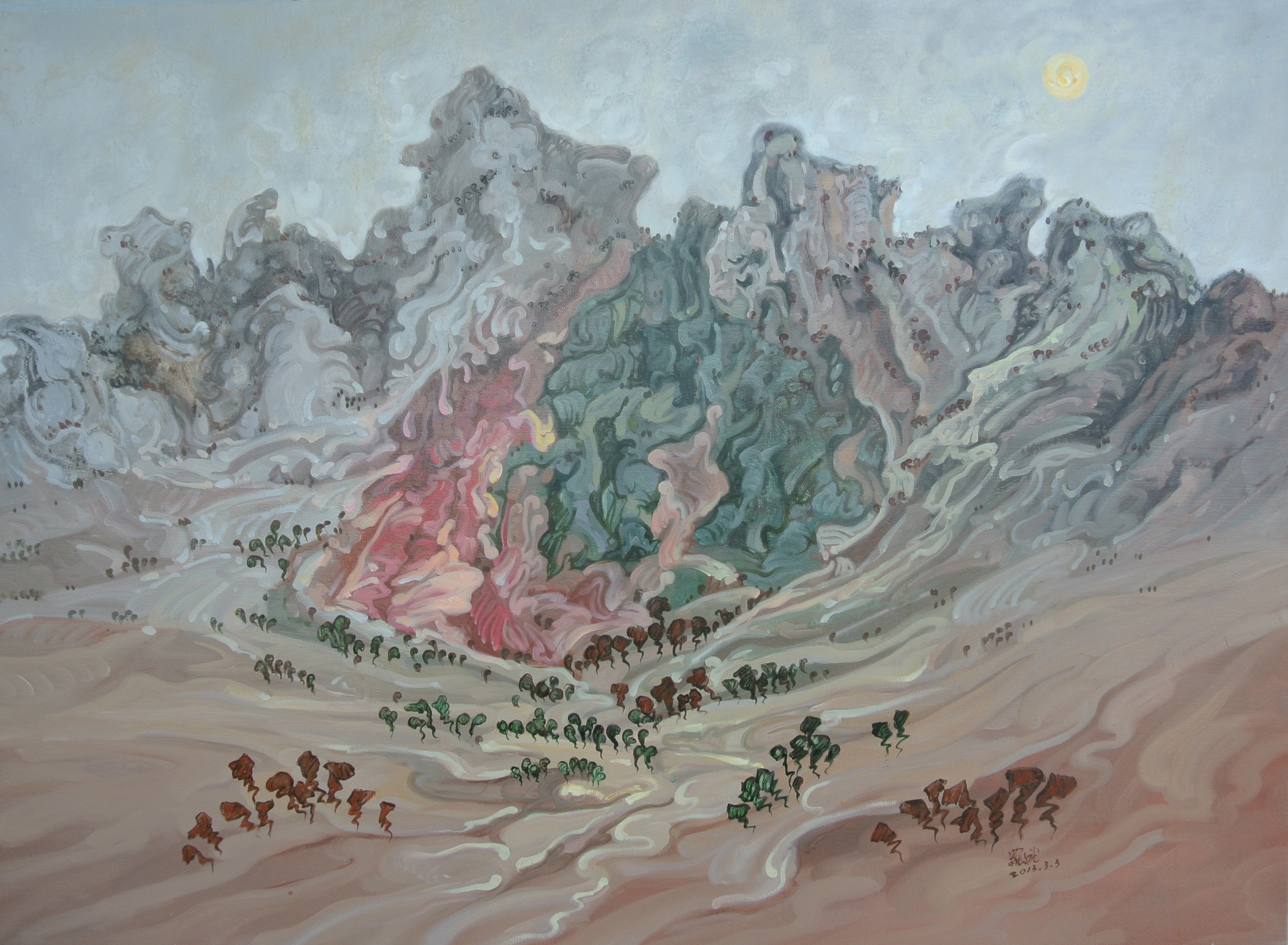 山谷里的居民 73cm x 73cm 布面油画 2013年 .JPG